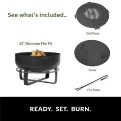 Viking 32 In. XXL Fire Pit With Cover Lid -Fire Place Store black good directions wood burning fire pits 111562c 4f 1000
