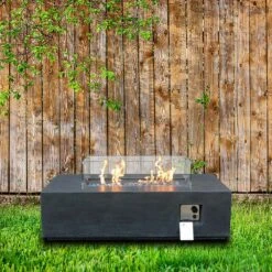 52.00 In. W X 14.00 In. H Concrete Square Propane Gas Fire Pit Table In Dark Grey -Fire Place Store black grey staykiwi gas fire pits skczyfp02dg 4f 1000