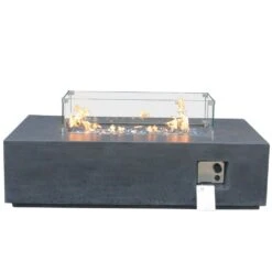 52.00 In. W X 14.00 In. H Concrete Square Propane Gas Fire Pit Table In Dark Grey