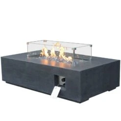 52.00 In. W X 14.00 In. H Concrete Square Propane Gas Fire Pit Table In Dark Grey -Fire Place Store black grey staykiwi gas fire pits skczyfp02dg fa 1000