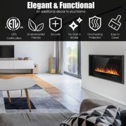 36 In. Electric Fireplace Recessed And Wall Mounted 750-Watt/1500-Watt With Multicolor Flame -Fire Place Store black gymax freestanding electric fireplaces gym03650 44 1000