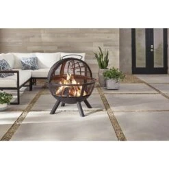 Briarglen 33.85 In. W Black Steel Wood Outdoor Fire Pit With Cover And Poker Included
