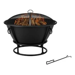 30.00 In. W Black Cast Iron Wood Outdoor Fire Pit With Grate, Cover, And Poker Included -Fire Place Store black hampton bay wood burning fire pits ft 62480 76 1000