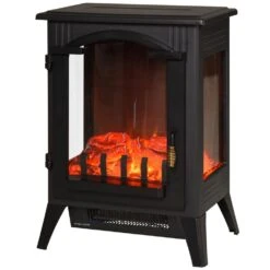 HOMCOM 16.5 In 750-Watt/1500-Watt Modern Electric Fireplace Heater With Realistic LED Faux Flame Effect In Black