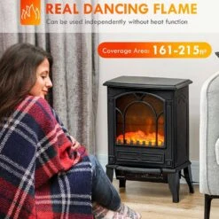HOMCOM 15.25 In. Freestanding Electric Fireplace Stove With Overheat Protection 750W/1500W In Black -Fire Place Store black homcom freestanding electric fireplaces 820 215v82bk 1f 1000