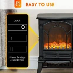 HOMCOM 15.25 In. Freestanding Electric Fireplace Stove With Overheat Protection 750W/1500W In Black -Fire Place Store black homcom freestanding electric fireplaces 820 215v82bk 44 1000