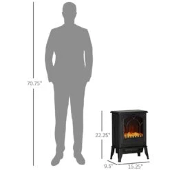HOMCOM 15.25 In. Freestanding Electric Fireplace Stove With Overheat Protection 750W/1500W In Black -Fire Place Store black homcom freestanding electric fireplaces 820 215v82bk 4f 1000