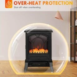 HOMCOM 15.25 In. Freestanding Electric Fireplace Stove With Overheat Protection 750W/1500W In Black -Fire Place Store black homcom freestanding electric fireplaces 820 215v82bk fa 1000