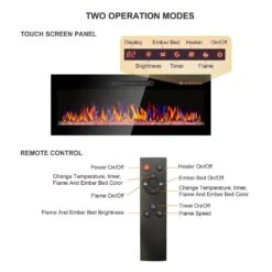 42 In. Freestanding Electric Fireplace In Black With Remote And Multi-Color Flame, Convertible To Wall-Mount Or Recessed -Fire Place Store black hooure freestanding electric fireplaces kmbl10 1d 1000