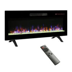 42 In. Freestanding Electric Fireplace In Black With Remote And Multi-Color Flame, Convertible To Wall-Mount Or Recessed