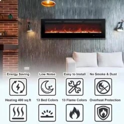 42 In. Wall Mount LED Technology Electric Fireplace Glass With Timer Function From 1-9h In Black 9 42 In. Wall Mount LED Technology Electric Fireplace Glass With Timer Function From 1-9h In Black -Fire Place Store black innobule wall mounted electric fireplaces sls42529 1f 1000