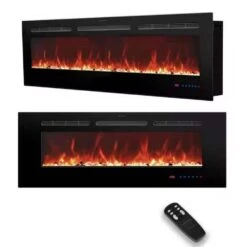 42 In. Wall Mount LED Technology Electric Fireplace Glass With Timer Function From 1-9h In Black