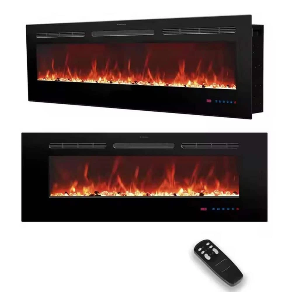 42 In. Wall Mount LED Technology Electric Fireplace Glass With Timer Function From 1-9h In Black 1 42 In. Wall Mount LED Technology Electric Fireplace Glass With Timer Function From 1-9h In Black