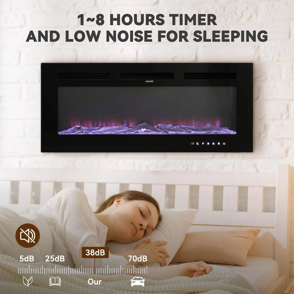 42 In. Wall-Mounted Metal Smart Electric Fireplace In Black 4 42 In. Wall-Mounted Metal Smart Electric Fireplace In Black - Image 4