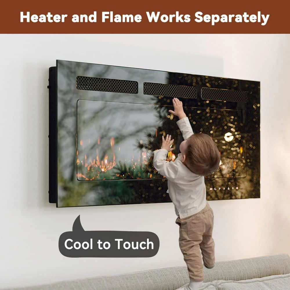 42 In. Wall-Mounted Metal Smart Electric Fireplace In Black 3 42 In. Wall-Mounted Metal Smart Electric Fireplace In Black - Image 3