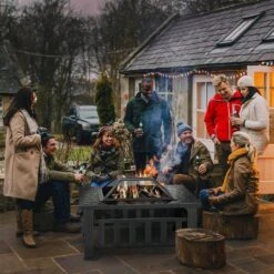 32 In. Wood-Burning Fire Pit Table-Square Metal Outdoor Firepit For Patio, Backyard, Or BBQ-Black -Fire Place Store black kingchii wood burning fire pits firepit 1f 1000