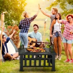 32 In. Wood-Burning Fire Pit Table-Square Metal Outdoor Firepit For Patio, Backyard, Or BBQ-Black -Fire Place Store black kingchii wood burning fire pits firepit c3 1000