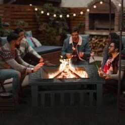 32 In. Wood-Burning Fire Pit Table-Square Metal Outdoor Firepit For Patio, Backyard, Or BBQ-Black -Fire Place Store black kingchii wood burning fire pits firepit fa 1000