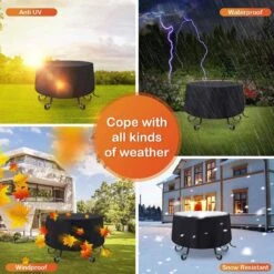 Outdoor Round Fire Pit Cover Waterproof 22-32 In. Full Coverage Fire Pit Cover Dustproof Anti UV And Tear Resistant -Fire Place Store black misopily fire pit covers and accessories sa04 328b077 4f 1000