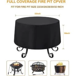 Outdoor Round Fire Pit Cover Waterproof 22-32 In. Full Coverage Fire Pit Cover Dustproof Anti UV And Tear Resistant -Fire Place Store black misopily fire pit covers and accessories sa04 328b077 76 1000