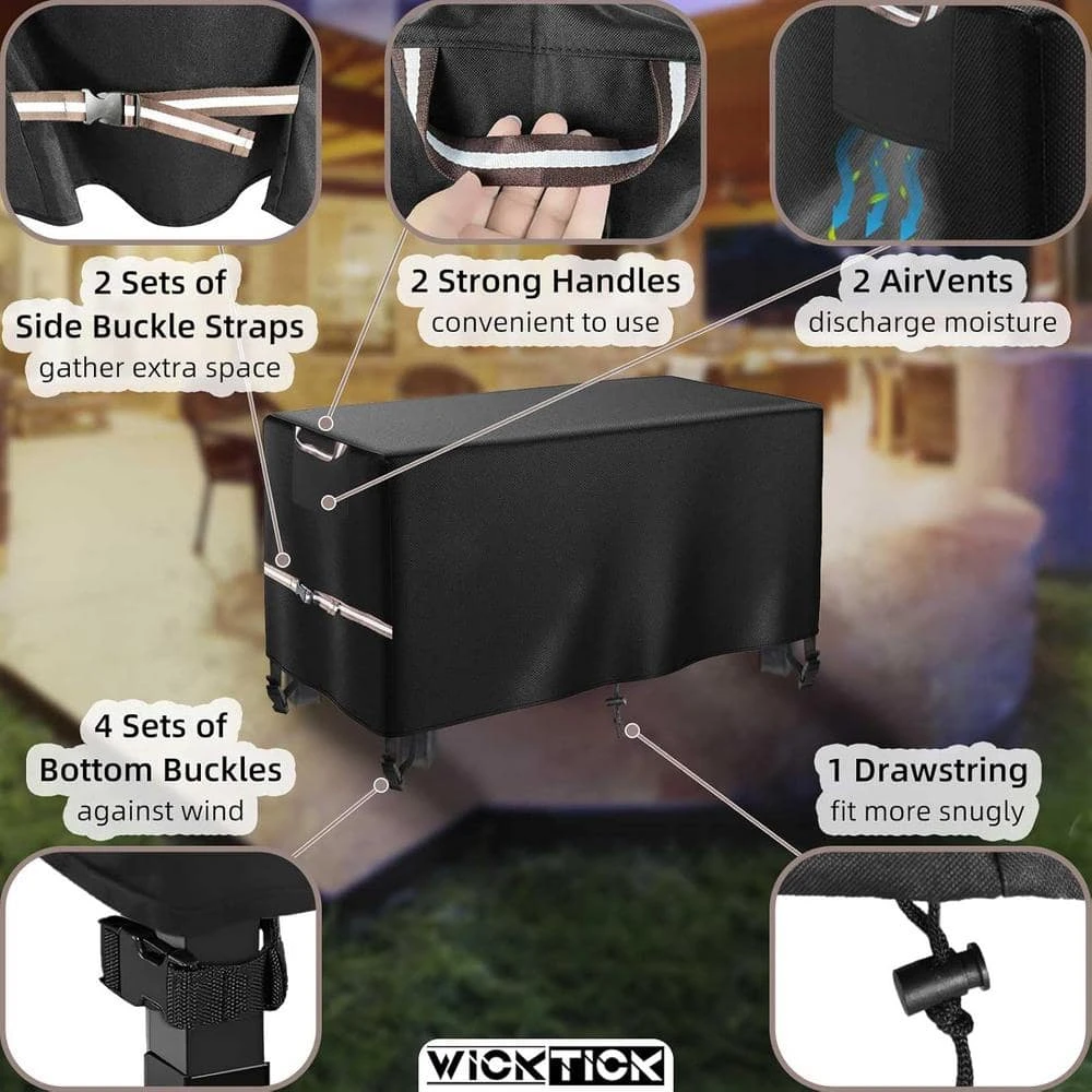 Rectangular Gas Fire Pit Table Cover Waterproof 600D Heavy Duty Fire For 45 In. X 48 In. Patio Propane Black Windproof 3 Rectangular Gas Fire Pit Table Cover Waterproof 600D Heavy Duty Fire For 45 In. X 48 In. Patio Propane Black Windproof - Image 3