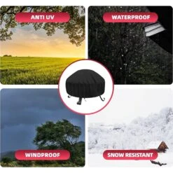 Fire Pit Cover Round Heavy Duty Oxford Fabric 44 In. Waterproof Bowl With Stapes Full Coverage For Outdoor Fireplace -Fire Place Store black misopily fire pit covers and accessories sa04 528b061 4f 1000