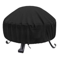 Fire Pit Cover Round Heavy Duty Oxford Fabric 44 In. Waterproof Bowl With Stapes Full Coverage For Outdoor Fireplace