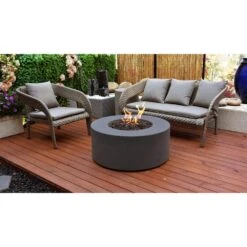 Modeno Venice 34 In. Diameter Dark Grey Concrete Natural Gas Fire Table -Fire Place Store black modeno gas fire pits ofg113 ng e1 1000