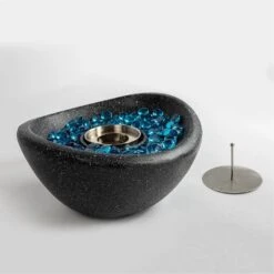 11 In. Black Outdoor Concrete Gel Or Liquid Fire Pit Mixed Color Tabletop Mini Smokeless Fire Bowl With Blue Glass Beads 11 11 In. Black Outdoor Concrete Gel Or Liquid Fire Pit Mixed Color Tabletop Mini Smokeless Fire Bowl With Blue Glass Beads -Fire Place Store black mondawe fire pit kits md ui3004 mbk 4f 1000