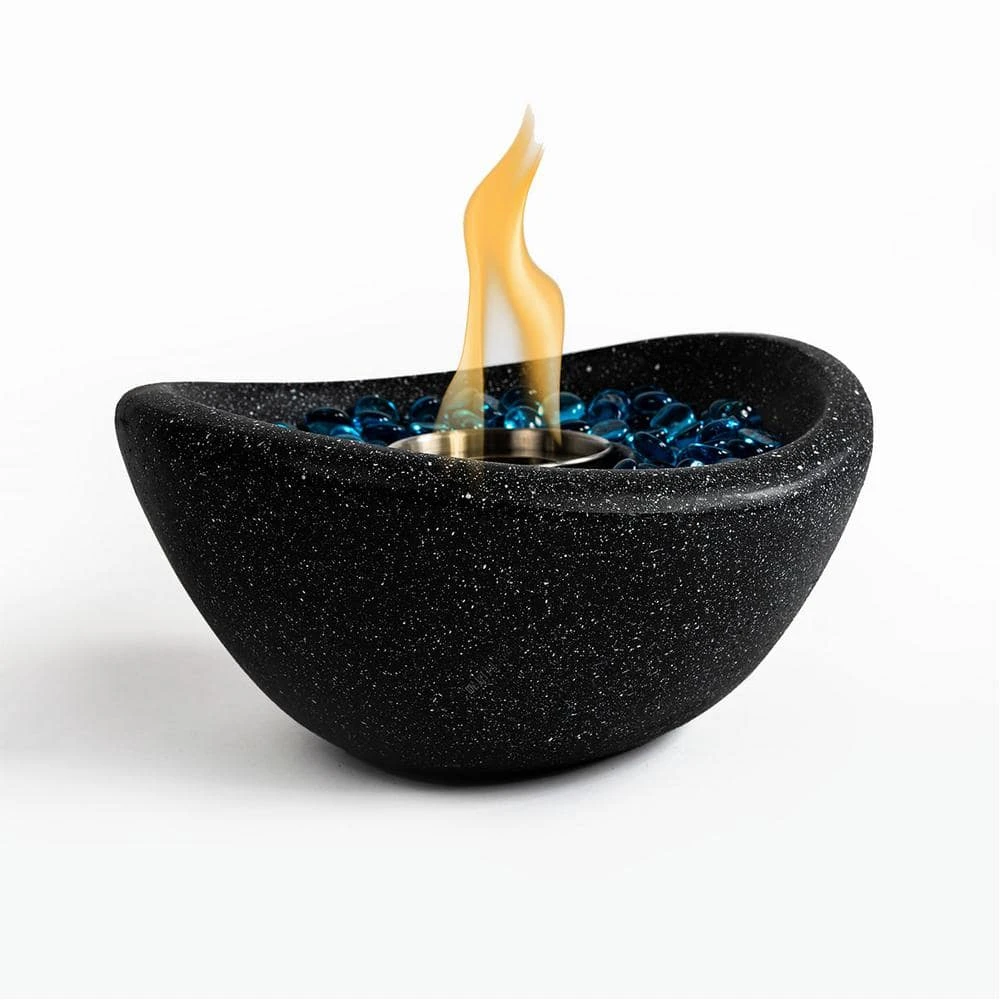 11 In. Black Outdoor Concrete Gel Or Liquid Fire Pit Mixed Color Tabletop Mini Smokeless Fire Bowl With Blue Glass Beads 1 11 In. Black Outdoor Concrete Gel Or Liquid Fire Pit Mixed Color Tabletop Mini Smokeless Fire Bowl With Blue Glass Beads