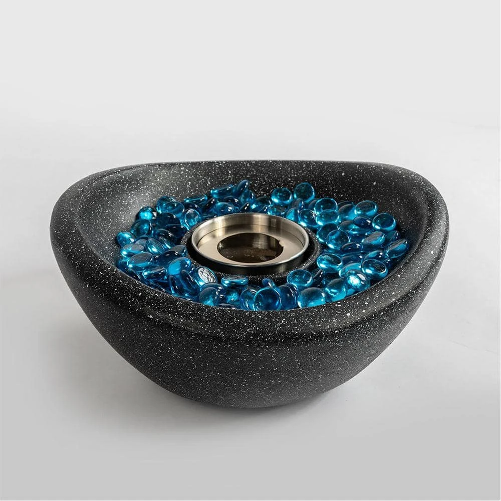 11 In. Black Outdoor Concrete Gel Or Liquid Fire Pit Mixed Color Tabletop Mini Smokeless Fire Bowl With Blue Glass Beads 3 11 In. Black Outdoor Concrete Gel Or Liquid Fire Pit Mixed Color Tabletop Mini Smokeless Fire Bowl With Blue Glass Beads - Image 3