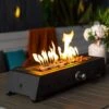 28 In. Rectangle Black Steel Outdoor Propane Fire Pit With Quick Connect Joint, Glass Wind Guard And Lava Rock