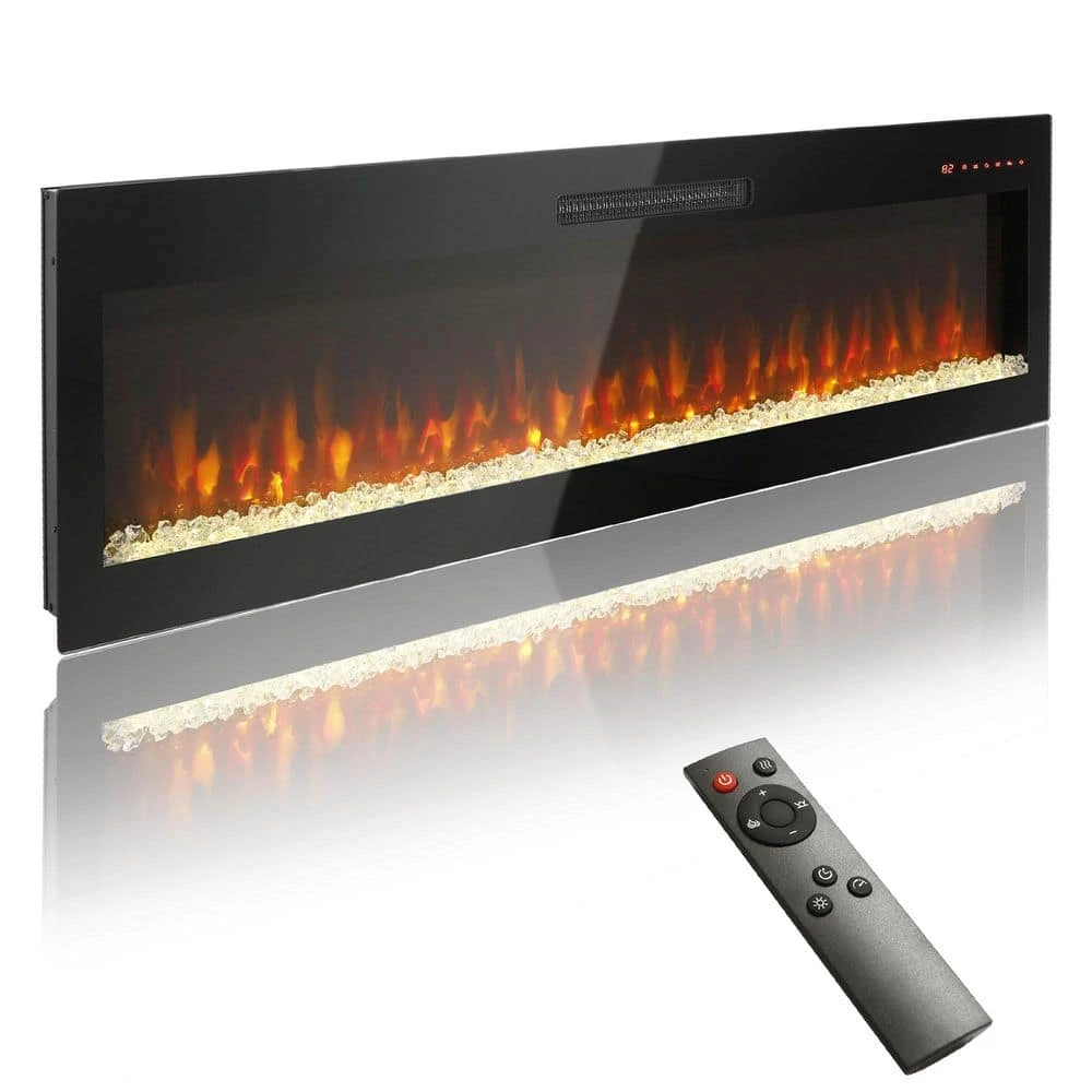 60 In. Wall Mount/Recessed LED Electric Fireplace With Overheating Protection, Temperature Adjustment In Black 1 60 In. Wall Mount/Recessed LED Electric Fireplace With Overheating Protection, Temperature Adjustment In Black