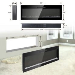 60 In. Wall Mount/Recessed LED Electric Fireplace With Overheating Protection, Temperature Adjustment In Black 14 60 In. Wall Mount/Recessed LED Electric Fireplace With Overheating Protection, Temperature Adjustment In Black -Fire Place Store black mondawe wall mounted electric fireplaces mo cb79419 fa 1000