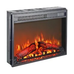 24 In. Wall Mount Electric Fireplace Insert In Black With Tempered Glass, Remote Control, Timer -Fire Place Store black nivencai wall mounted electric fireplaces dbl 12 44 1000