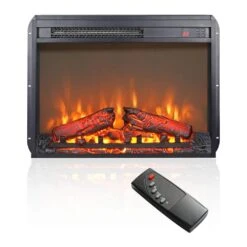24 In. Wall Mount Electric Fireplace Insert In Black With Tempered Glass, Remote Control, Timer