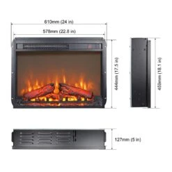 24 In. Wall Mount Electric Fireplace Insert In Black With Tempered Glass, Remote Control, Timer -Fire Place Store black nivencai wall mounted electric fireplaces dbl 12 66 1000