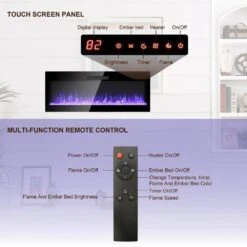 60 In. Wall Mount Electric Fireplace In Black With Tempered Glass -Fire Place Store black nivencai wall mounted electric fireplaces dbl 6 66 1000