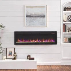 60 In. Wall Mount Electric Fireplace In Black With Tempered Glass -Fire Place Store black nivencai wall mounted electric fireplaces dbl 6 c3 1000