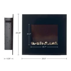 25 In. Curved Glass Electric Fireplace Wall Mount And Remote In Black -Fire Place Store black northwest wall mounted electric fireplaces 80 ef455s 44 1000