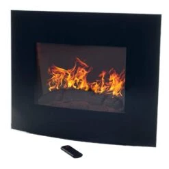 25 In. Curved Glass Electric Fireplace Wall Mount And Remote In Black