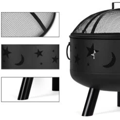 24 In. Fire Pit With Cooking Grill, Fire Poker And Cover In Black -Fire Place Store black oumilen wood burning fire pits klf 20060p 1f 1000