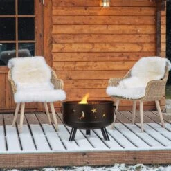 24 In. Fire Pit With Cooking Grill, Fire Poker And Cover In Black -Fire Place Store black oumilen wood burning fire pits klf 20060p 76 1000