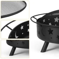 42.5 In. Fire Pit With Cooking Grate And Poker In Black -Fire Place Store black oumilen wood burning fire pits klf 28905 1f 1000