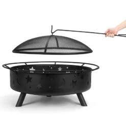 42.5 In. Fire Pit With Cooking Grate And Poker In Black -Fire Place Store black oumilen wood burning fire pits klf 28905 44 1000