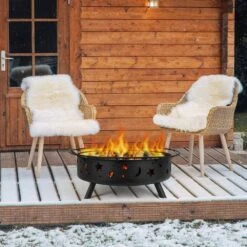 42.5 In. Fire Pit With Cooking Grate And Poker In Black -Fire Place Store black oumilen wood burning fire pits klf 28905 76 1000