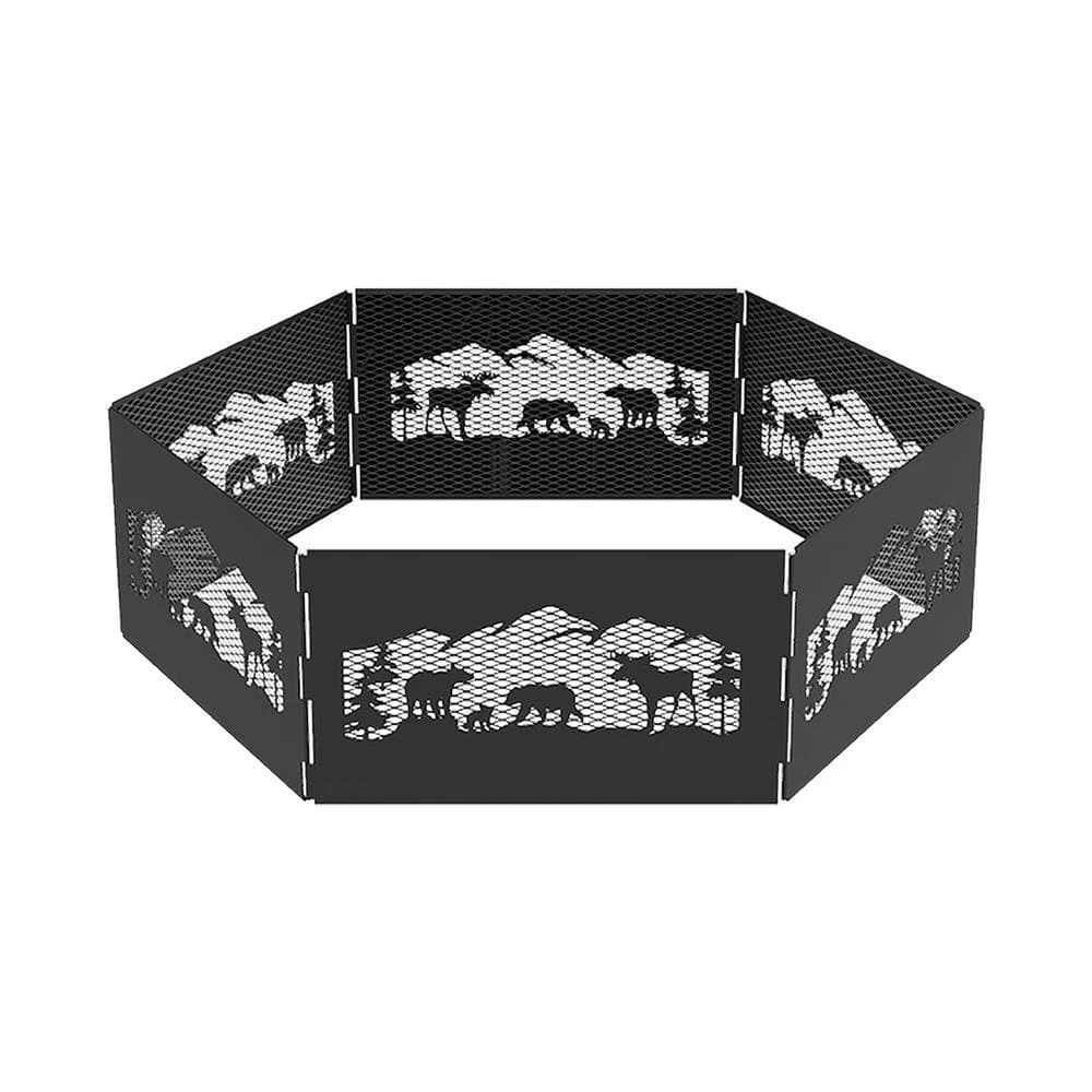 The Zion 36 In. X 12 In. Hexagon Steel Portable Folding Wood Fire Pit Ring With Carrying Bag - Northern Woods 4 The Zion 36 In. X 12 In. Hexagon Steel Portable Folding Wood Fire Pit Ring With Carrying Bag - Northern Woods - Image 4