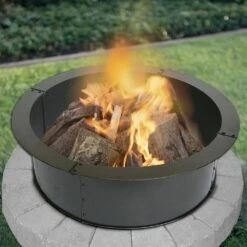 Heavy-Duty 28 In. X 10 In. Round Steel Wood Fire Pit Ring with 2.7 Mm Steel -Fire Place Store black powder coated blue sky outdoor living wood burning fire pits fr28 66 1000