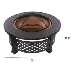 32 In. Steel Round Fire Pit With Spark Screen And Log Poker -Fire Place Store black powder coated steel pure garden wood burning fire pits m150122 1f 1000