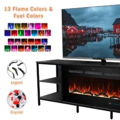 70 In. Electric Fireplace TV Stand With Metal Frame Fits TVs Up To 80 In. 13 Flame Colors, Thermostat, Balck -Fire Place Store black prismaster keeps your home stylish fireplace tv stands tsm36hspm03 1f 1000